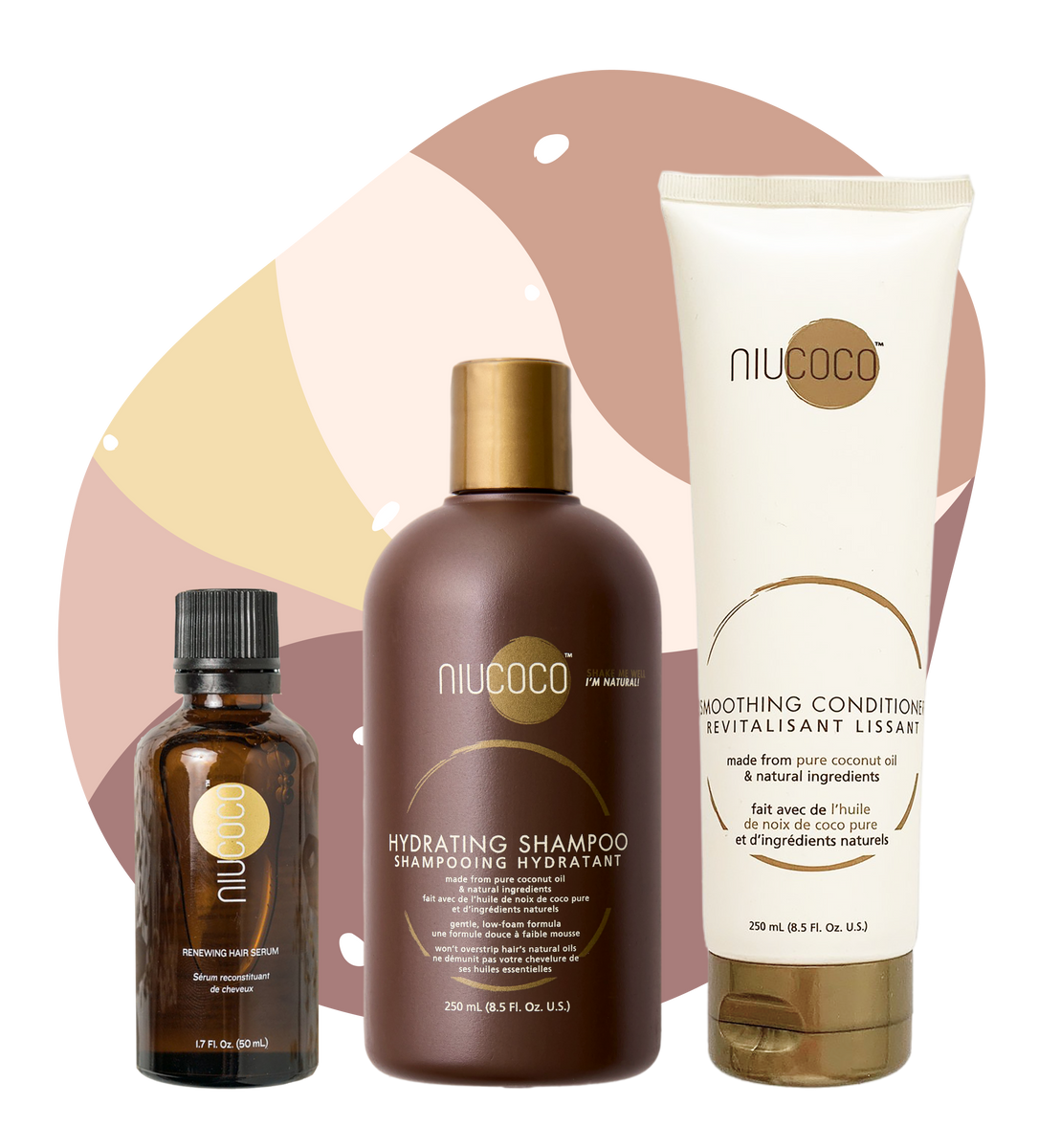 NIUCOCO Dynamic Hair Shampoo Renewing Serum Trio - Hydrating Conditioner Smoothing